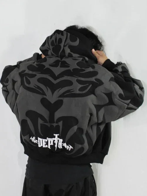 Dark Aesthetic Cropped Hoodie - Shadow Depth Hoodie