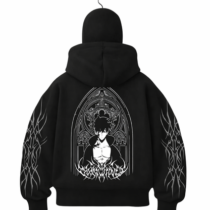 Gothic Flame Balaclava Hoodie – Black Streetwear Edition