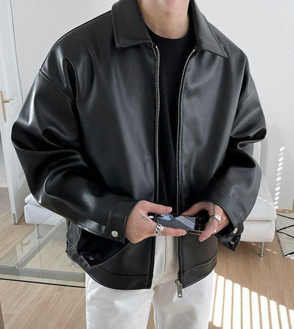 Premium Faux Leather Jacket - Classic Black Bomber Jacket