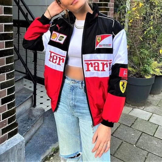 Red & White Ferrari - Unisex F1 Racing Jacket