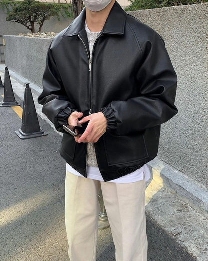 Premium Faux Leather Jacket - Classic Black Bomber Jacket