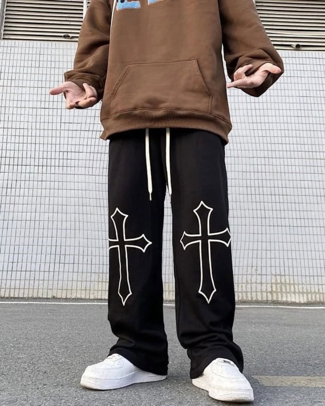 Aesthetic Cross Baggy Pants - Straight Fit Track Pants