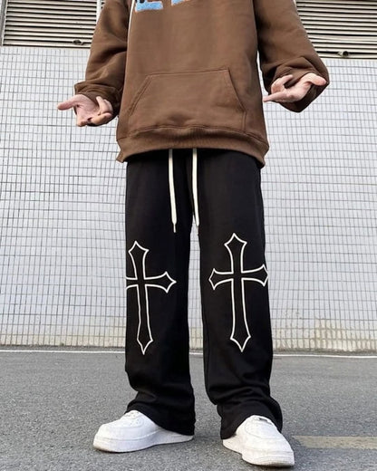 Aesthetic Cross Baggy Pants - Straight Fit Track Pants