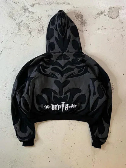 Dark Aesthetic Cropped Hoodie - Shadow Depth Hoodie