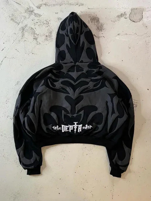 Dark Aesthetic Cropped Hoodie - Shadow Depth Hoodie