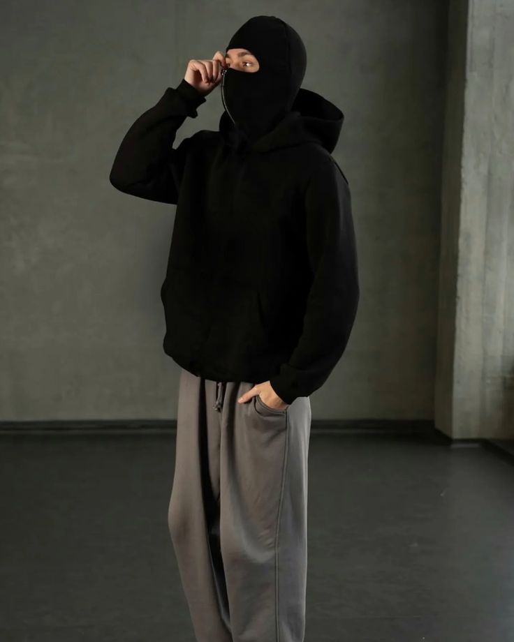 Stylish Black Balaclava Hoodie With Full Mask – Casual Zip-Up Sweatshirt