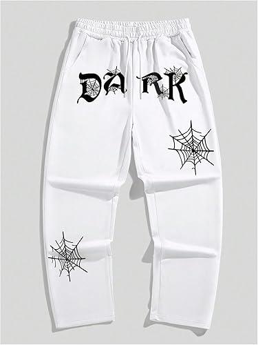White Dark Spider Web Print Baggy Pants - Oversized Streetwear