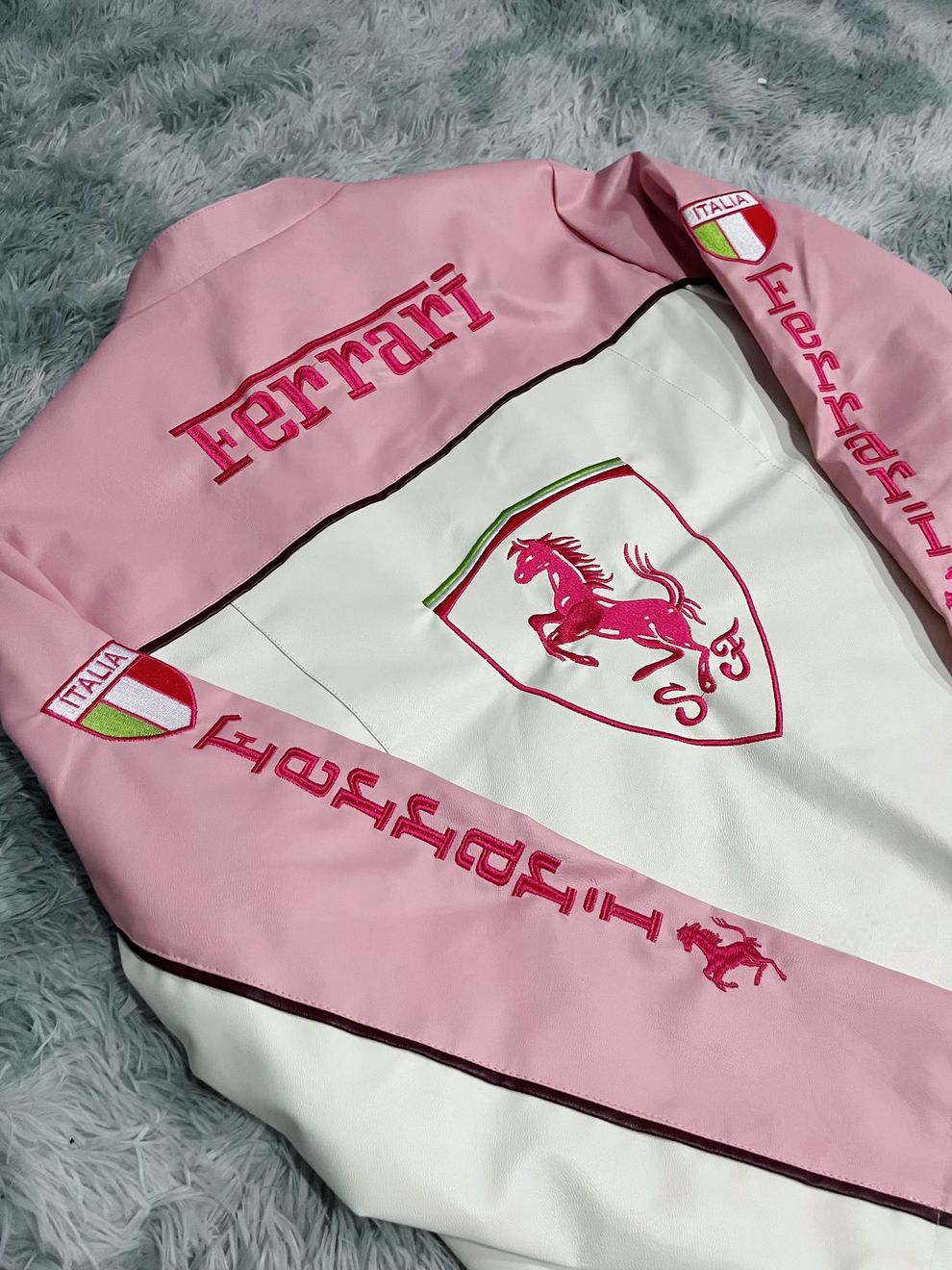 Ferrari Inspired Women's Racing Jacket - Pink & White