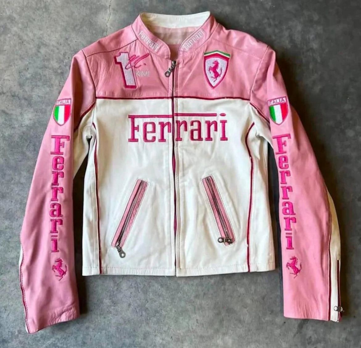 Ferrari Inspired Women's Racing Jacket - Pink & White