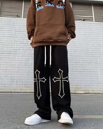 Aesthetic Cross Baggy Pants - Straight Fit Track Pants