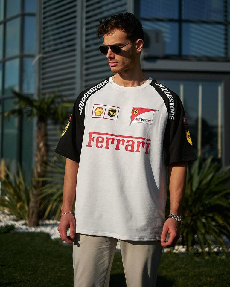 White Ferrari T-shirt - Vintage Ferrari F1 Racing Streetwear