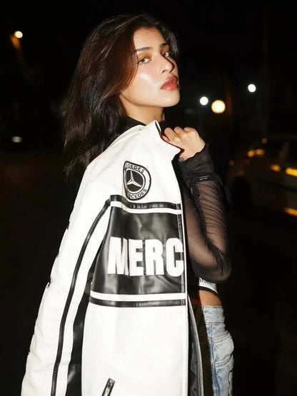 White & Black Mercedes Jacket - Mercedes Inspired Women's Racing Streetwear