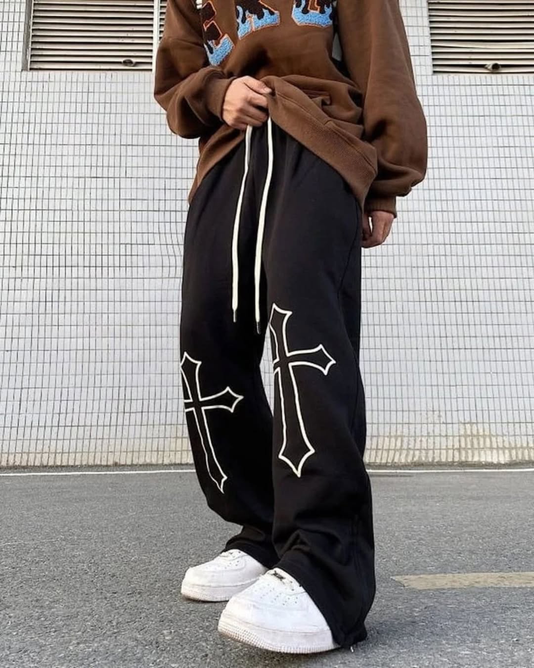 Aesthetic Cross Baggy Pants - Straight Fit Track Pants