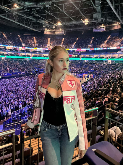 Ferrari Inspired Women's Racing Jacket - Pink & White