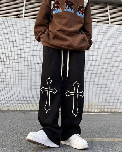 Aesthetic Cross Baggy Pants - Straight Fit Track Pants