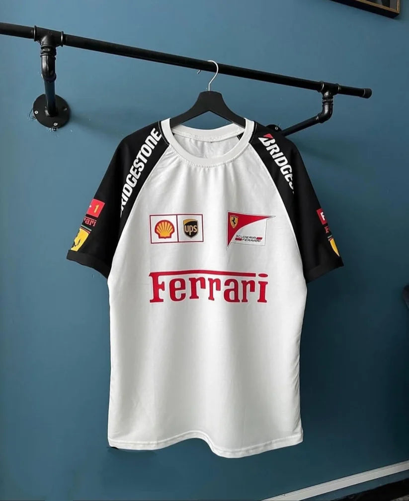 White Ferrari T-shirt - Vintage Ferrari F1 Racing Streetwear