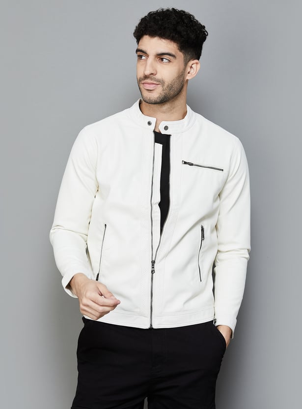 Men’s White Faux Leather Jacket - Moto Jacket
